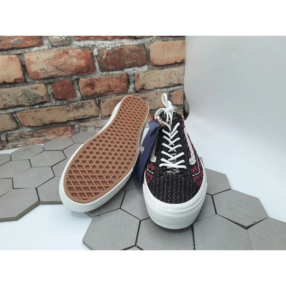 Vans Lx Old Skool 36 Ek Geo Check Grey Red Bordeaux Men's Sz 10.5 Knit